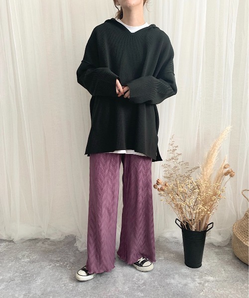 slowmelly（スローメリー）の「【WEARISTA てら】変形楊柳ワイドパンツ（その他パンツ・レディース・ベージュ/パープル/ピンクベージュ・FREE）」の3枚目の写真