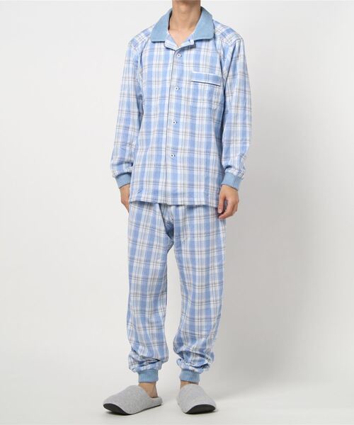 セール Navi メンズ Kaimin Navi メンズ 上下セットパジャマ 長袖長パンツ ダイヤキルトチェック 手口 足口絞り ルームウェア パジャマ Kaimin Navi カイミンナビ のファッション