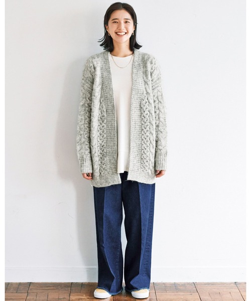 avecmoi（アヴェクモワ）の「【佐藤かなさんプロデュース】 アヴェクモワ　ケーブルカーディガン〈グレー杢〉（カーディガン/ボレロ・レディース・杢グレー・MEDIUM/LARGE/SMALL）」の2枚目の写真