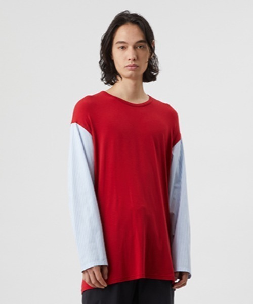 D-VEC（ディーベック）の「ストライプ コンビ Ｔシャツ(VF-10403118)（Tシャツ/カットソー・レディース・レッド/ネイビー・LARGE）」の2枚目の写真