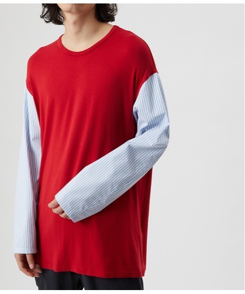 D-VEC（ディーベック）の「ストライプ コンビ Ｔシャツ(VF-10403118)（Tシャツ/カットソー・レディース・レッド/ネイビー・LARGE）」の3枚目の写真