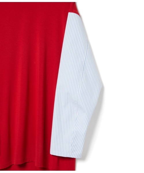 D-VEC（ディーベック）の「ストライプ コンビ Ｔシャツ(VF-10403118)（Tシャツ/カットソー・レディース・レッド/ネイビー・LARGE）」の4枚目の写真