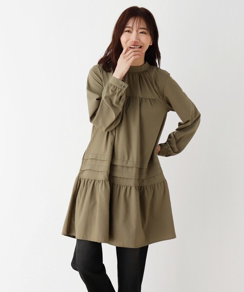 DRESKIP（ドレスキップ）の「◆ティアードチュニックワンピ―ス（ワンピース・レディース・オフホワイト/レモンイエロー/カーキ・03/02/04）」の2枚目の写真