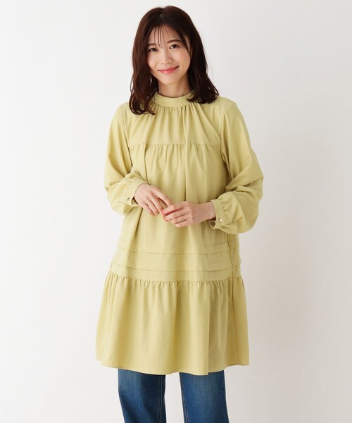 DRESKIP（ドレスキップ）の「◆ティアードチュニックワンピ―ス（ワンピース・レディース・オフホワイト/レモンイエロー/カーキ・03/02/04）」の3枚目の写真