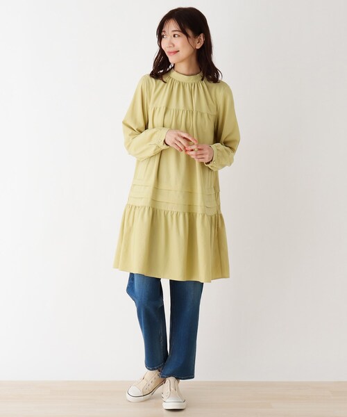DRESKIP（ドレスキップ）の「◆ティアードチュニックワンピ―ス（ワンピース・レディース・オフホワイト/レモンイエロー/カーキ・03/02/04）」の10枚目の写真