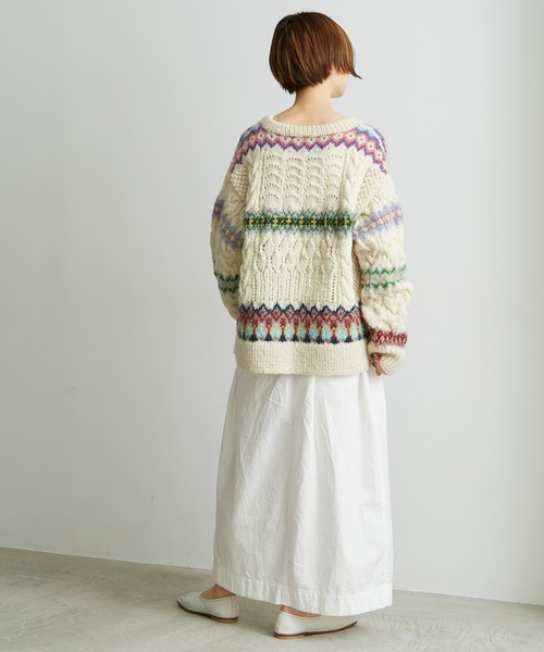 cardo fabrica（カルドファブリカ）の「ケーブル×編み込み柄ハンドニット長袖プルオーバー（ニット/セーター・レディース・キナリ・FREE）」の14枚目の写真