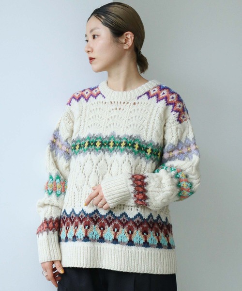 cardo fabrica（カルドファブリカ）の「ケーブル×編み込み柄ハンドニット長袖プルオーバー（ニット/セーター・レディース・キナリ・FREE）」の21枚目の写真