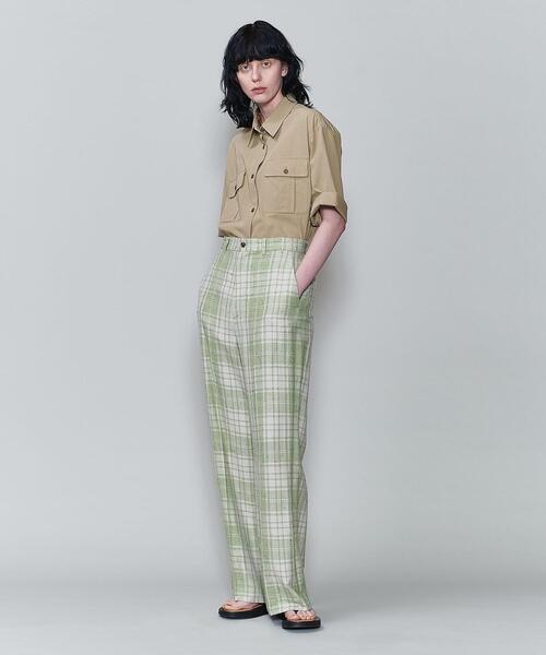 6(ROKU) BEAUTY&amp;YOUTH チェックシャツ グリーン BEAUTY&YOUTH UNITED ARROWS｜<6(ROKU)>ポリエステル ジョー
