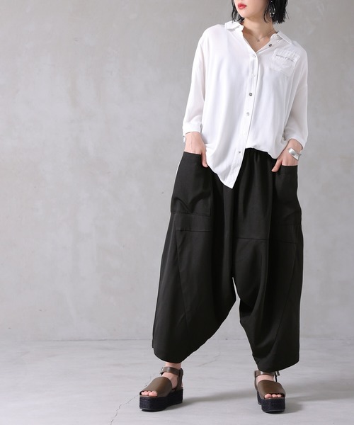 美品✨萌 モユル サルエルパンツ 変形 異素材切替 アシンメトリー センソユニコ 美品✨萌 モユル サルエルパンツ 変形 異素材切替