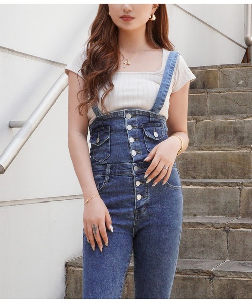 ANAP（アナップ）の「フロントボタンデニムスキニーサロペット（サロペット/オーバーオール・レディース・ブルー/ネイビー・M/S）」の16枚目の写真