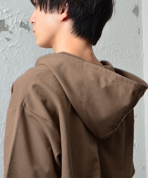 MinoriTY(マイノリティ)の「メンズ半袖インレイ裏毛アシンメトリーTeeパーカー(Tシャツ/カットソー・メンズ・ブラック/オフホワイト/カーキ/モカ・M/L)」の12枚目の写真