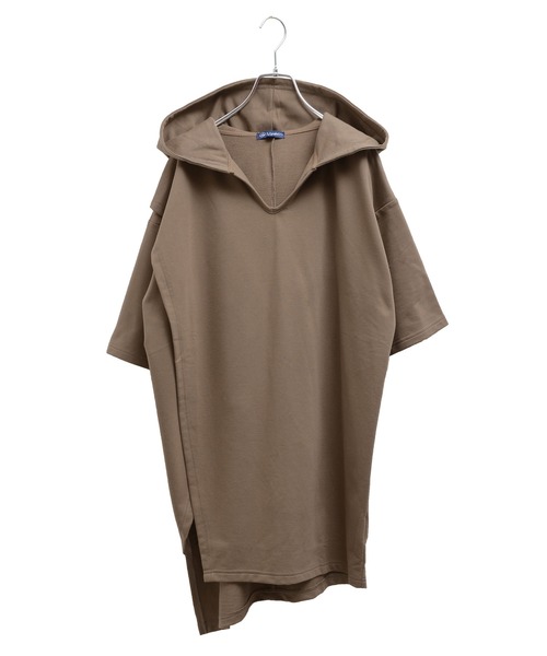 MinoriTY(マイノリティ)の「メンズ半袖インレイ裏毛アシンメトリーTeeパーカー(Tシャツ/カットソー・メンズ・ブラック/オフホワイト/カーキ/モカ・M/L)」の15枚目の写真