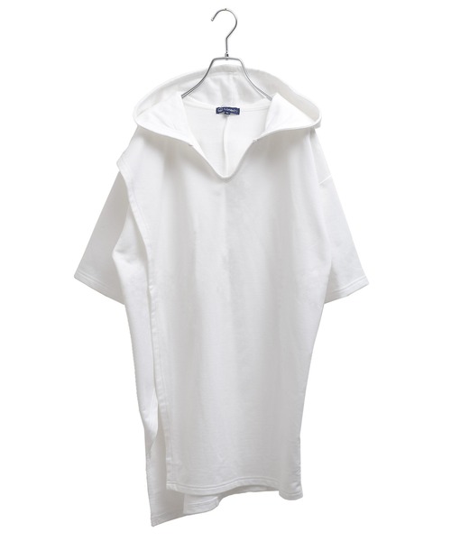 MinoriTY(マイノリティ)の「メンズ半袖インレイ裏毛アシンメトリーTeeパーカー(Tシャツ/カットソー・メンズ・ブラック/オフホワイト/カーキ/モカ・M/L)」の16枚目の写真