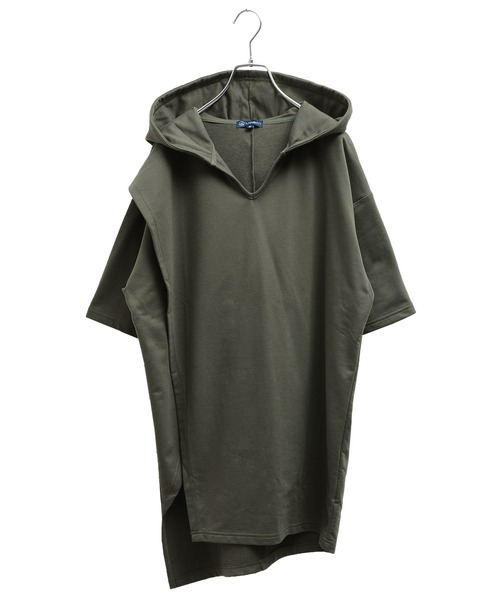 MinoriTY(マイノリティ)の「メンズ半袖インレイ裏毛アシンメトリーTeeパーカー(Tシャツ/カットソー・メンズ・ブラック/オフホワイト/カーキ/モカ・M/L)」の17枚目の写真