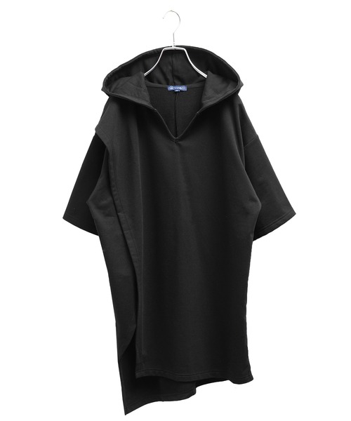 MinoriTY(マイノリティ)の「メンズ半袖インレイ裏毛アシンメトリーTeeパーカー(Tシャツ/カットソー・メンズ・ブラック/オフホワイト/カーキ/モカ・M/L)」の18枚目の写真