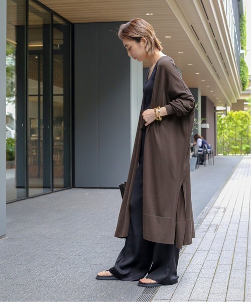 美品 ドゥーズィエムクラス Deuxieme Classe shake code Vネックロングカーディガン＼ブラウン ニット コットン【2400014690187】 Deuxieme Classe（ドゥーズィエムクラス）の「shake code Vネック