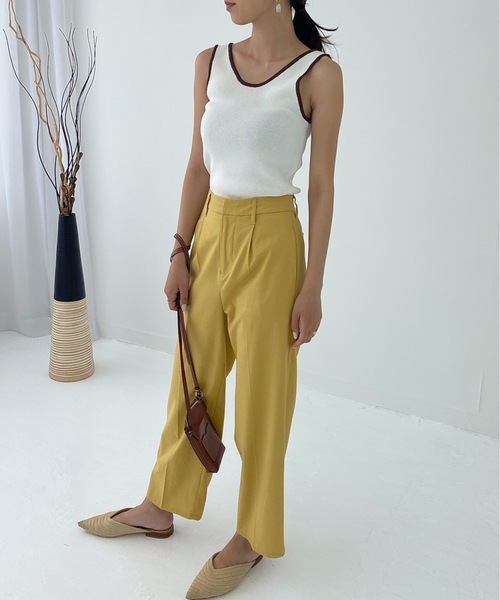 StyleSea(スタイルシー)の「リネンライクバックオープン配色ニットタンクップ(タンクトップ・レディース・ブラック/ベージュ/オレンジ/アイボリー・FREE)」の6枚目の写真