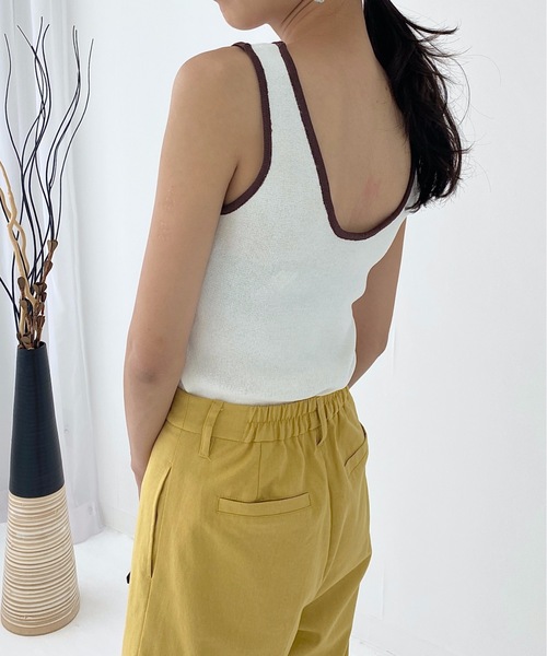 StyleSea(スタイルシー)の「リネンライクバックオープン配色ニットタンクップ(タンクトップ・レディース・ブラック/ベージュ/オレンジ/アイボリー・FREE)」の11枚目の写真