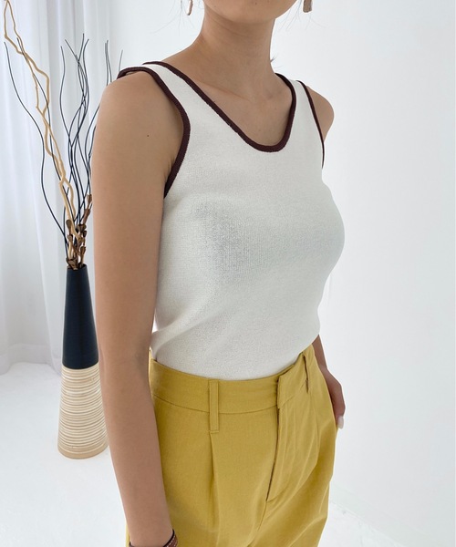 StyleSea(スタイルシー)の「リネンライクバックオープン配色ニットタンクップ(タンクトップ・レディース・ブラック/ベージュ/オレンジ/アイボリー・FREE)」の10枚目の写真