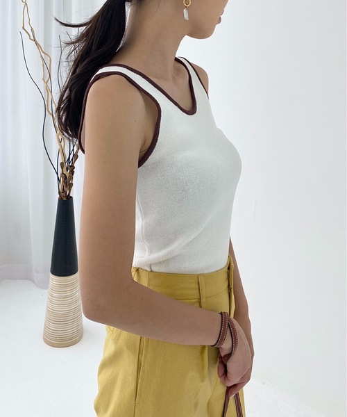 StyleSea(スタイルシー)の「リネンライクバックオープン配色ニットタンクップ(タンクトップ・レディース・ブラック/ベージュ/オレンジ/アイボリー・FREE)」の12枚目の写真