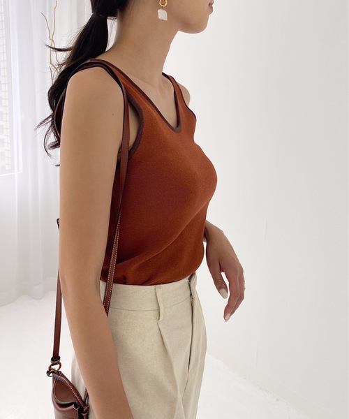 StyleSea(スタイルシー)の「リネンライクバックオープン配色ニットタンクップ(タンクトップ・レディース・ブラック/ベージュ/オレンジ/アイボリー・FREE)」の18枚目の写真