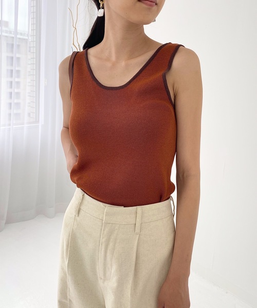 StyleSea(スタイルシー)の「リネンライクバックオープン配色ニットタンクップ(タンクトップ・レディース・ブラック/ベージュ/オレンジ/アイボリー・FREE)」の21枚目の写真