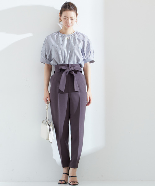 Tiara(ティアラ)の「タックボリュームスリーブブラウス(シャツ/ブラウス・レディース・ストライプ/チェック/ブラック・FREE)」の2枚目の写真