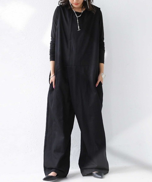 antiqua（アンティカ）の「綿100%オールインワン（つなぎ/オールインワン・レディース・カーキ/ブラック・FREE）」の5枚目の写真