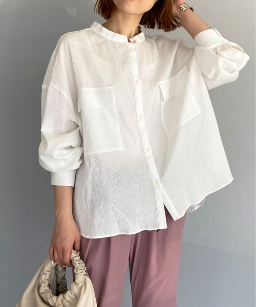 BE NEAT（ビーニート）の「Wフラップポケットシャツ（シャツ/ブラウス・レディース・ホワイト/ブラック・M）」の2枚目の写真