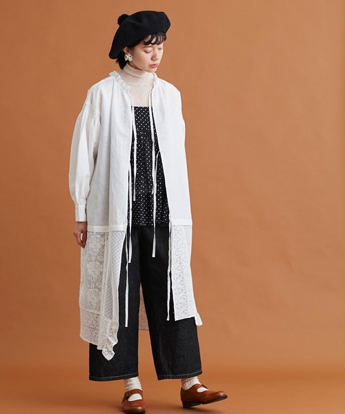 Malle（マル）の「malle コットン/ラミー　レースパッチワーク　2wayワークドレス（ワンピース・レディース・ブラック/オフホワイト/ブルー・FREE）」の4枚目の写真