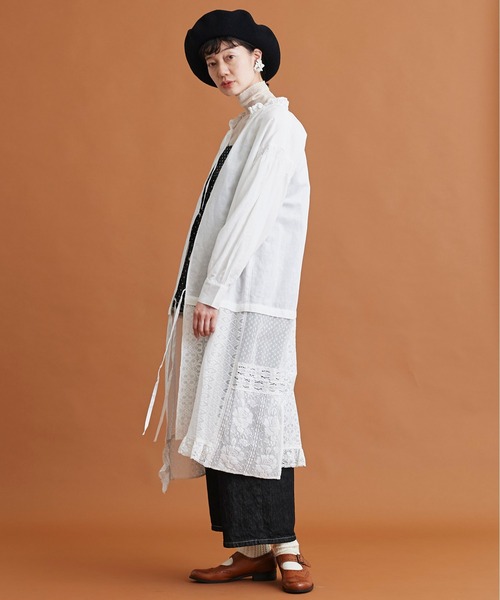 Malle（マル）の「malle コットン/ラミー　レースパッチワーク　2wayワークドレス（ワンピース・レディース・ブラック/オフホワイト/ブルー・FREE）」の6枚目の写真