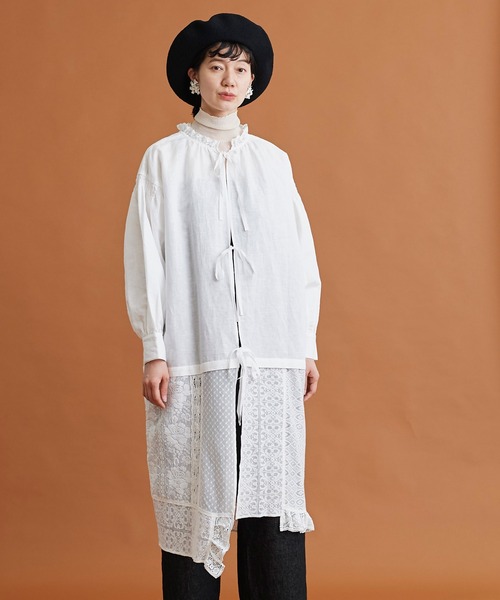 Malle（マル）の「malle コットン/ラミー　レースパッチワーク　2wayワークドレス（ワンピース・レディース・ブラック/オフホワイト/ブルー・FREE）」の12枚目の写真