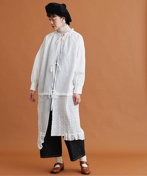 Malle（マル）の「malle コットン/ラミー　レースパッチワーク　2wayワークドレス（ワンピース・レディース・ブラック/オフホワイト/ブルー・FREE）」の13枚目の写真