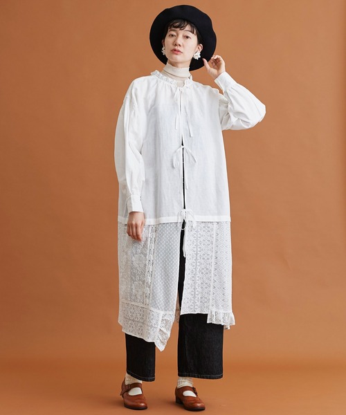 Malle（マル）の「malle コットン/ラミー　レースパッチワーク　2wayワークドレス（ワンピース・レディース・ブラック/オフホワイト/ブルー・FREE）」の14枚目の写真