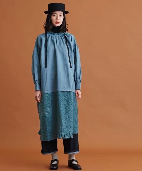 Malle（マル）の「malle コットン/ラミー　レースパッチワーク　2wayワークドレス（ワンピース・レディース・ブラック/オフホワイト/ブルー・FREE）」の15枚目の写真