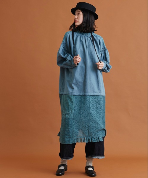 Malle（マル）の「malle コットン/ラミー　レースパッチワーク　2wayワークドレス（ワンピース・レディース・ブラック/オフホワイト/ブルー・FREE）」の21枚目の写真