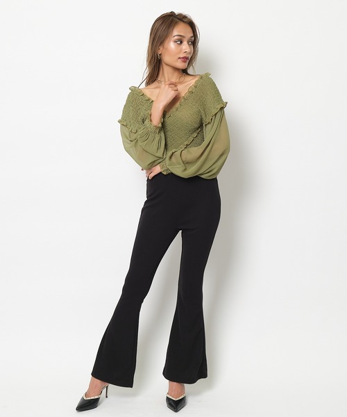 SPIRALGIRL（スパイラルガール）の「ギャザーカシュクールブラウス（シャツ/ブラウス・レディース・ブラック/オフホワイト/グリーン・FREE）」の6枚目の写真