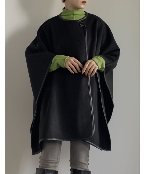 Re:EDIT（リエディ）の「カットメルトンチュニックポンチョコート（ポンチョ・レディース・ブラック/モカ/ベージュ・FREE）」の2枚目の写真