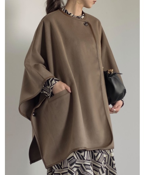 Re:EDIT（リエディ）の「カットメルトンチュニックポンチョコート（ポンチョ・レディース・ブラック/モカ/ベージュ・FREE）」の3枚目の写真