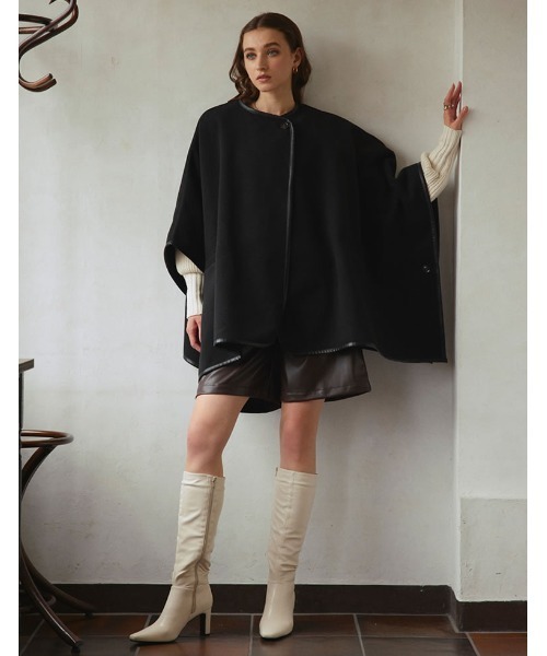 Re:EDIT（リエディ）の「カットメルトンチュニックポンチョコート（ポンチョ・レディース・ブラック/モカ/ベージュ・FREE）」の4枚目の写真