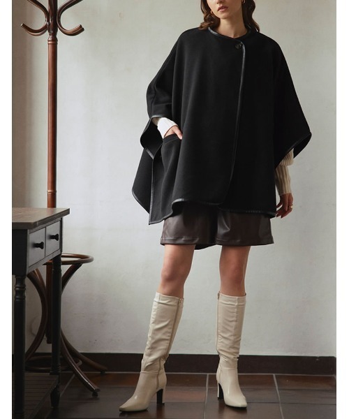 Re:EDIT（リエディ）の「カットメルトンチュニックポンチョコート（ポンチョ・レディース・ブラック/モカ/ベージュ・FREE）」の6枚目の写真