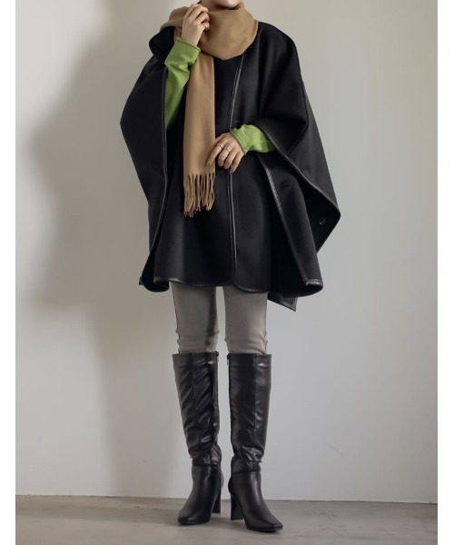 Re:EDIT（リエディ）の「カットメルトンチュニックポンチョコート（ポンチョ・レディース・ブラック/モカ/ベージュ・FREE）」の14枚目の写真