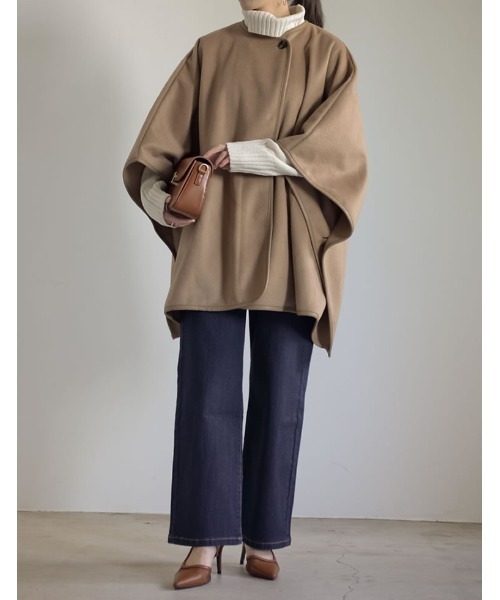 Re:EDIT（リエディ）の「カットメルトンチュニックポンチョコート（ポンチョ・レディース・ブラック/モカ/ベージュ・FREE）」の19枚目の写真