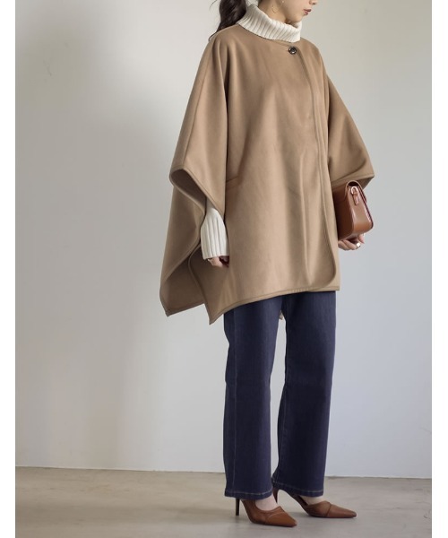 Re:EDIT（リエディ）の「カットメルトンチュニックポンチョコート（ポンチョ・レディース・ブラック/モカ/ベージュ・FREE）」の20枚目の写真