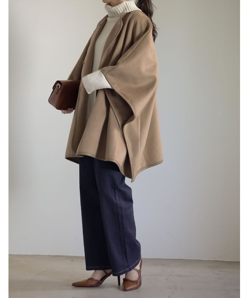 Re:EDIT（リエディ）の「カットメルトンチュニックポンチョコート（ポンチョ・レディース・ブラック/モカ/ベージュ・FREE）」の21枚目の写真