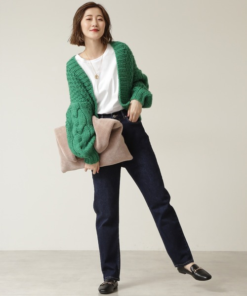 NATURAL BEAUTY BASIC（ナチュラルビューティーベーシック）の「ハンドニッティングカーデ（カーディガン/ボレロ・レディース・オフホワイト/ピンク/グリーン・MEDIUM）」の10枚目の写真