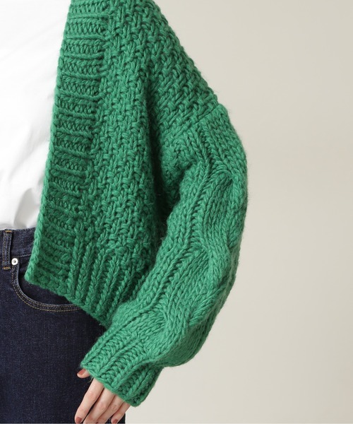 NATURAL BEAUTY BASIC（ナチュラルビューティーベーシック）の「ハンドニッティングカーデ（カーディガン/ボレロ・レディース・オフホワイト/ピンク/グリーン・MEDIUM）」の5枚目の写真