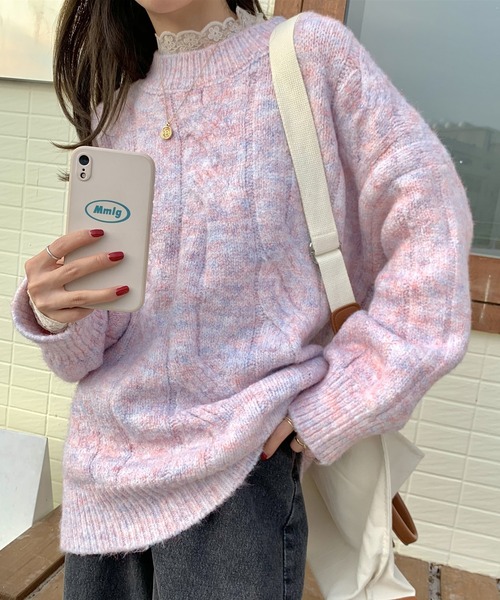 ANOTHER S（アナザーエス）の「ケーブル編み＆マルチカラーニットトップス（ニット/セーター・レディース・ホワイト系/ピンク系・FREE）」の4枚目の写真