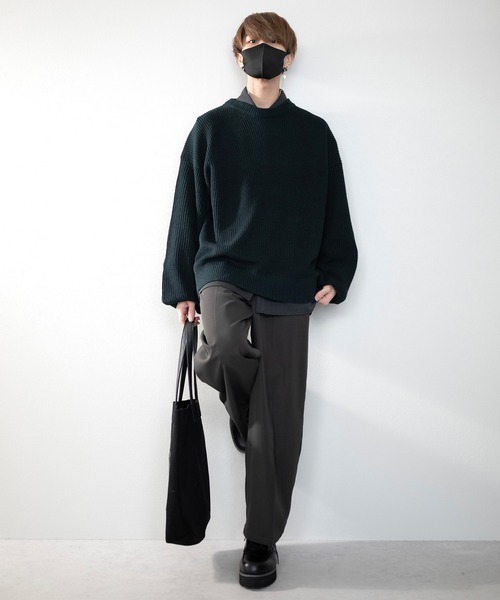 MAGALI バルーン袖 クルーネックTシャツ charcoal CLEL】Balloon Sleeve Crew Neck Knit / バルーン袖クルーネック