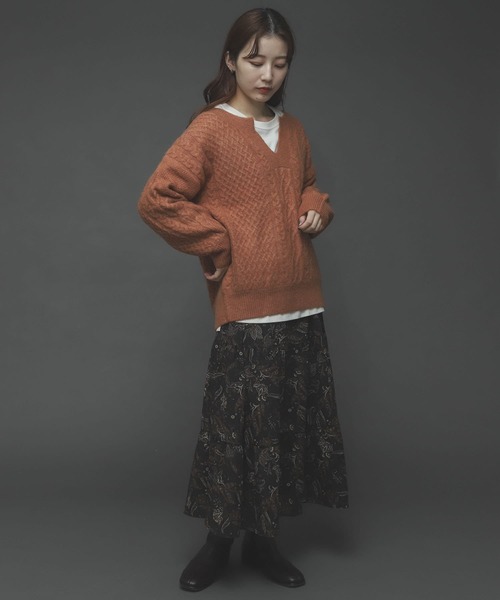 SENSE OF PLACE by URBAN RESEARCH（センスオブプレイスバイアーバンリサーチ）の「ストレッチアルパカキーネックケーブルセーター（ニット/セーター・レディース・ブラウン/ピンクベージュ/アイボリー・ONE）」の15枚目の写真